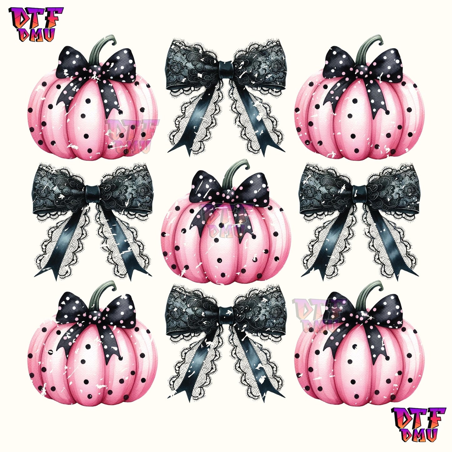 COQUETTE DISTRESSED BOWS AND PUMPKINS (DTF Ready to Apply Transfer Print)