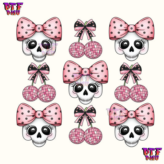 COQUETTE SKULL & DISCO BOWS (DTF Ready to Apply Transfer Print)