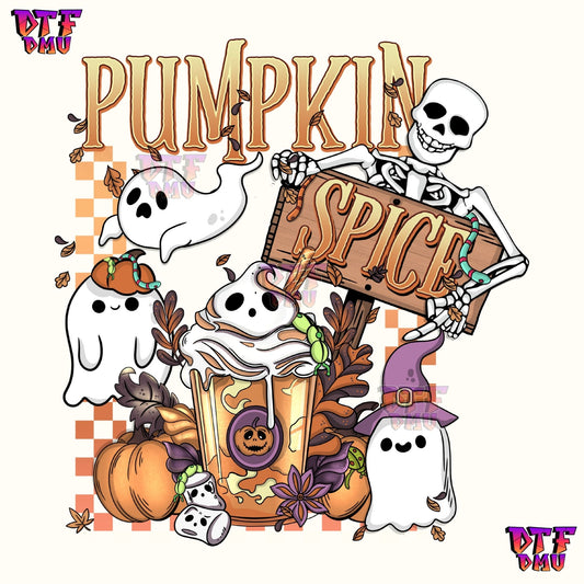 PUMPKIN SPICE SKELETON (DTF Ready to Apply Transfer Print)