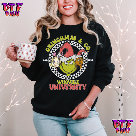 Grinchmas & CO Whoville University DTF Transfer Print