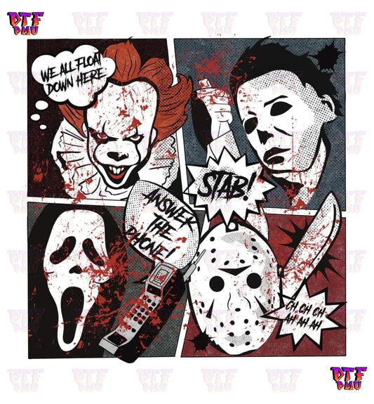 Pennywise/Michael Myers/Scream/Jason comic(DTF Ready to Apply Transfer Print)