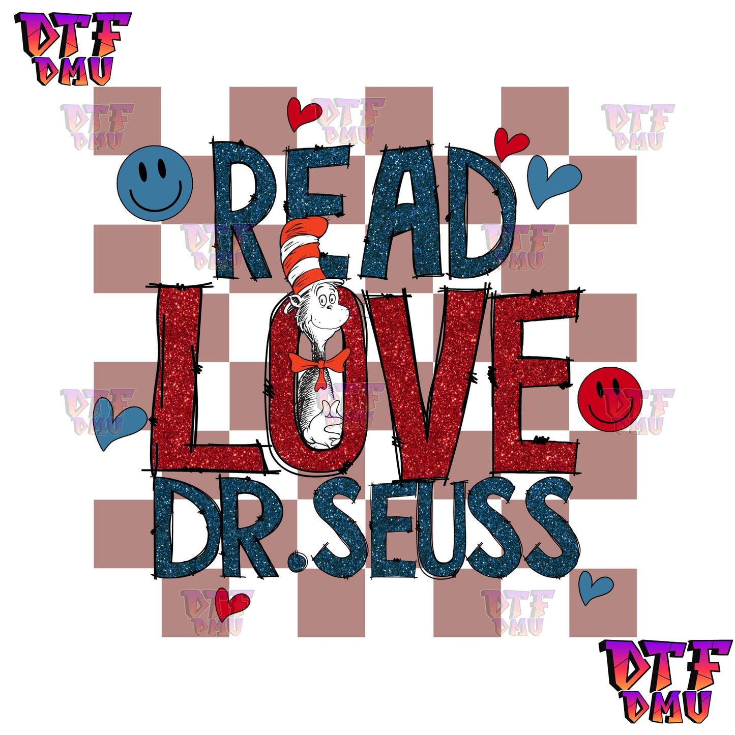 READ LOVE DR. SEUSS FAUX GLITTER Ready To Press DTF Transfer