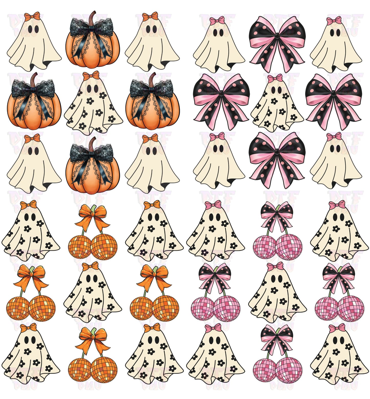 PREMADE HALLOWEEN COQUETTE GHOSTS & BOWS  (DTF GANG SHEET)