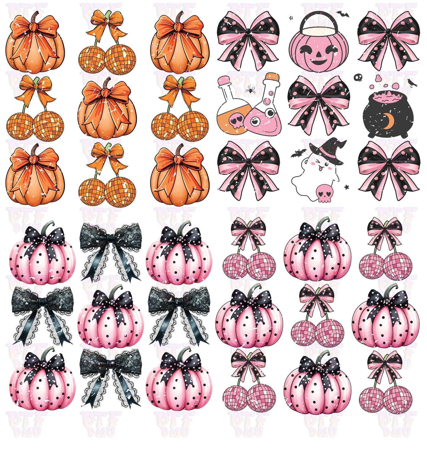 PREMADE HALLOWEEN COQUETTE PUMPKINS & BOWS  (DTF GANG SHEET)