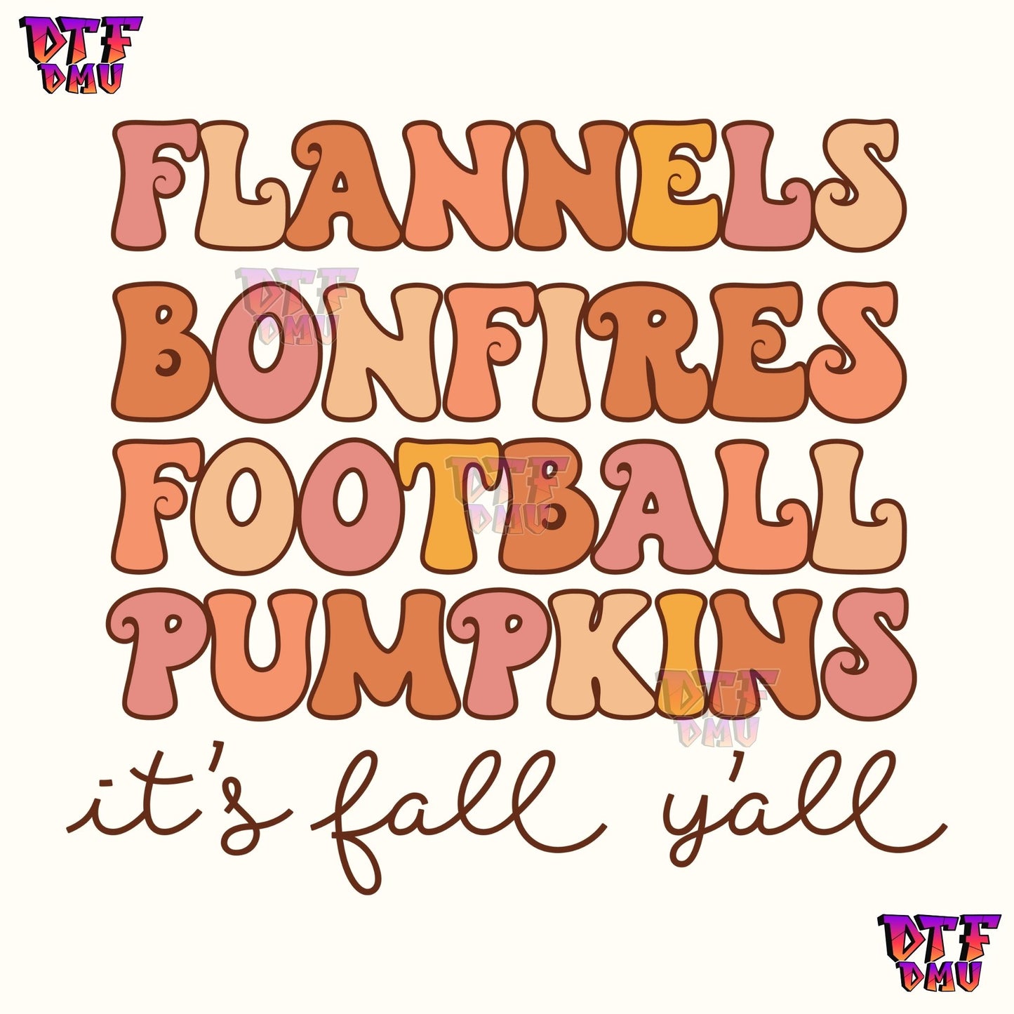 Flannels Bonfires Football Pumpkins (DTF Ready to Apply Transfer Print)