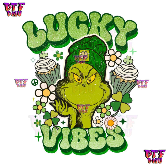 Lucky Vibes Grinch St. Patrick's Day DTF Transfer Print Only