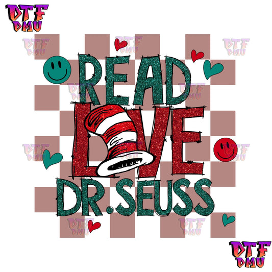 READ LOVE DR. SEUSS FAUX GLITTER Ready To Press DTF Transfer