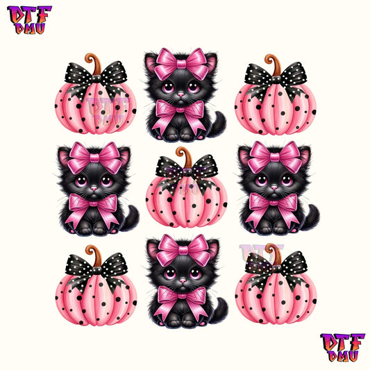 COQUETTE CATS & PUMPKIN BOWS (DTF Ready to Apply Transfer Print)