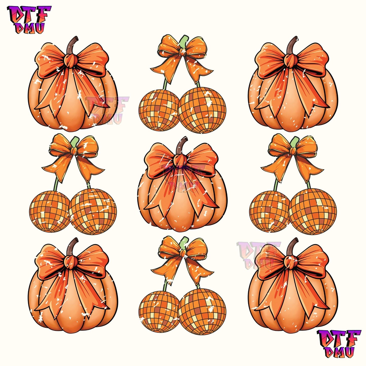 COQUETTE PUMPKINS & DISCO BOWS (DTF Ready to Apply Transfer Print)