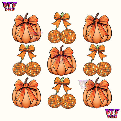 COQUETTE PUMPKINS & DISCO BOWS (DTF Ready to Apply Transfer Print)