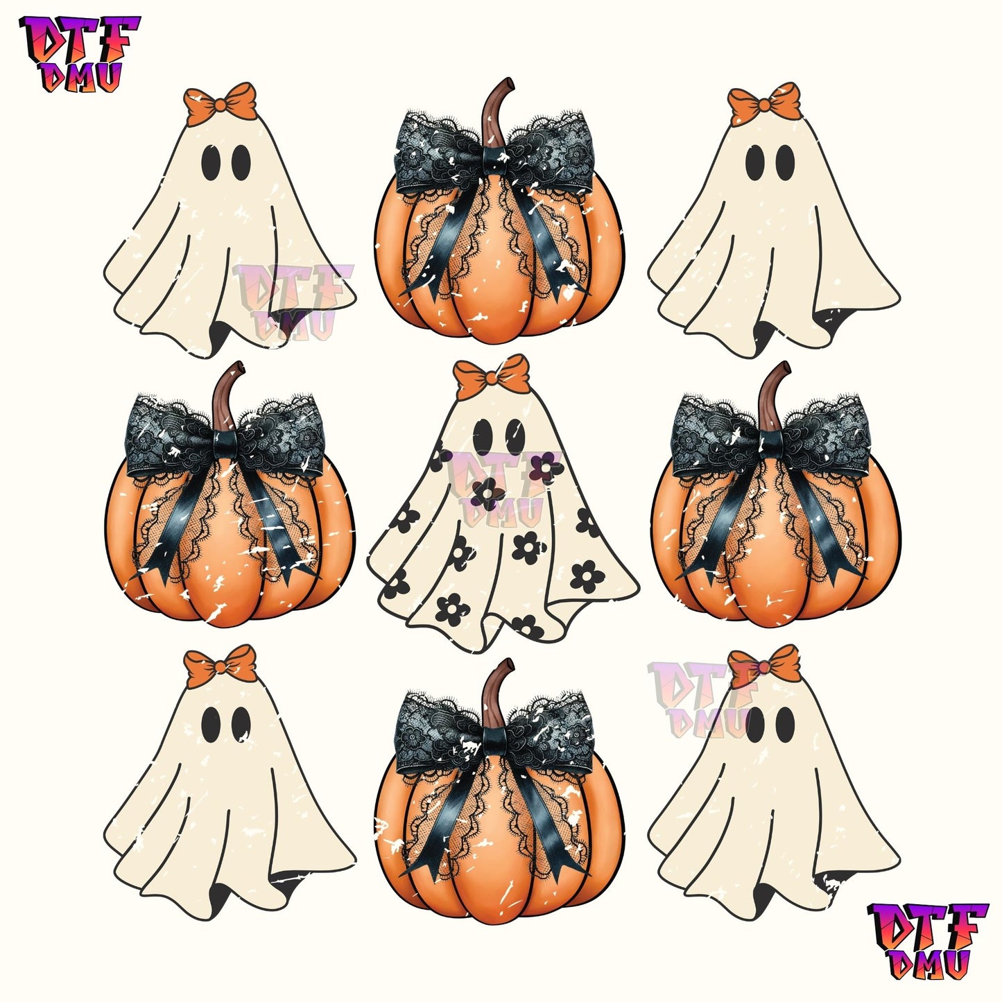 COQUETTE GHOSTS & PUMPKIN BOWS (DTF Ready to Apply Transfer Print)