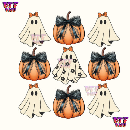 COQUETTE GHOSTS & PUMPKIN BOWS (DTF Ready to Apply Transfer Print)