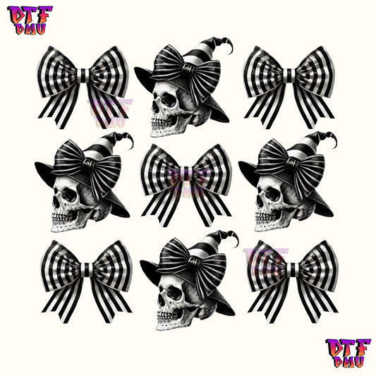 COQUETTE WITCH SKULL & BLACK PLAID BOWS (DTF Ready to Apply Transfer Print)