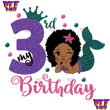 Brown Mermaid Birthday Girl DTF Transfer Print